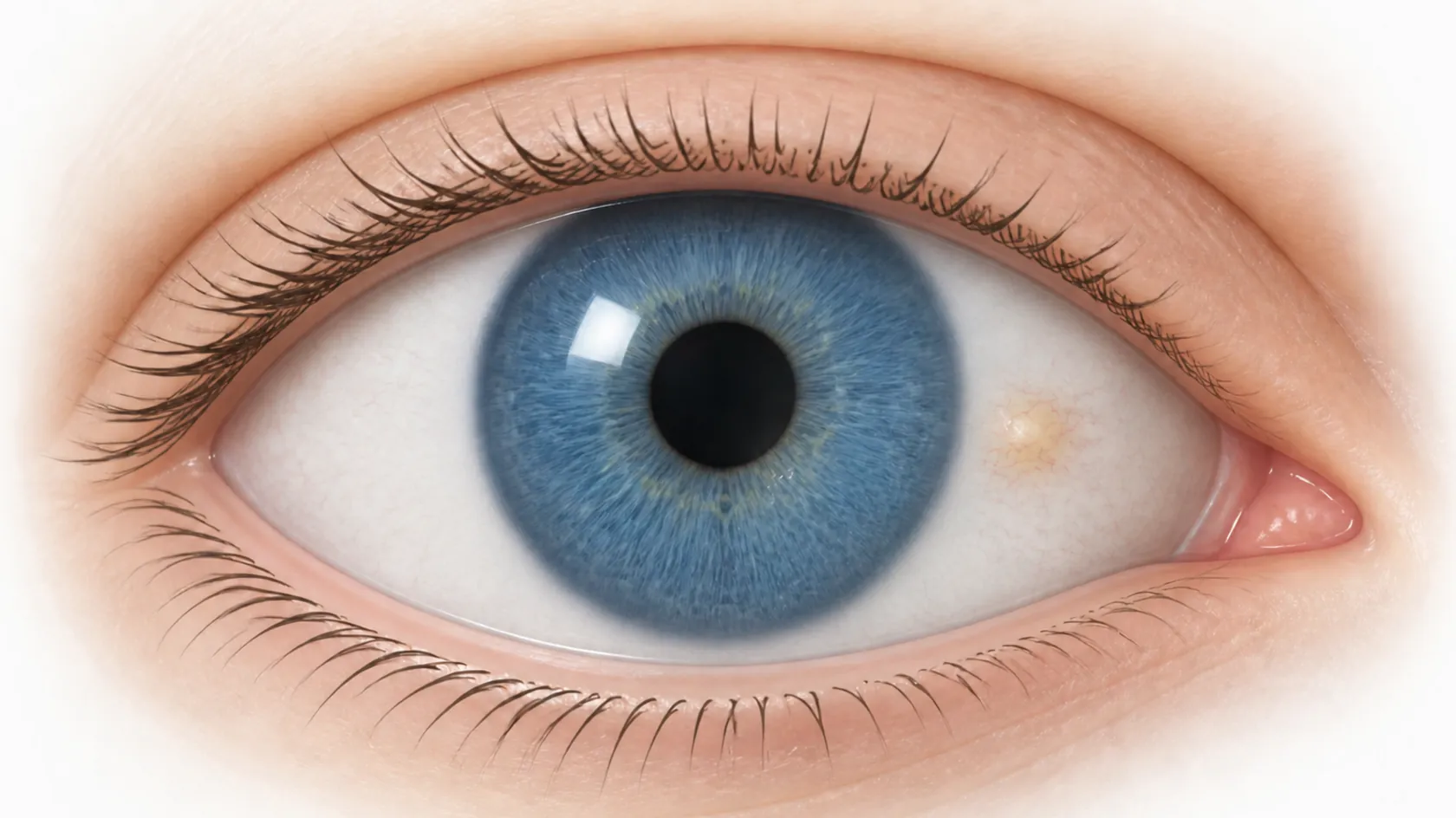 A small yellowish bump on the white of the eye beside the cornea