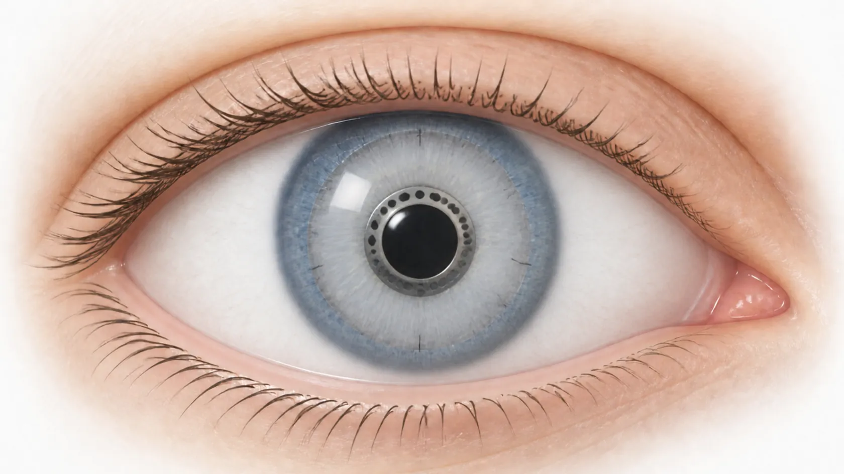 Cornea cutaway with a clear artificial optical cylinder through its center
